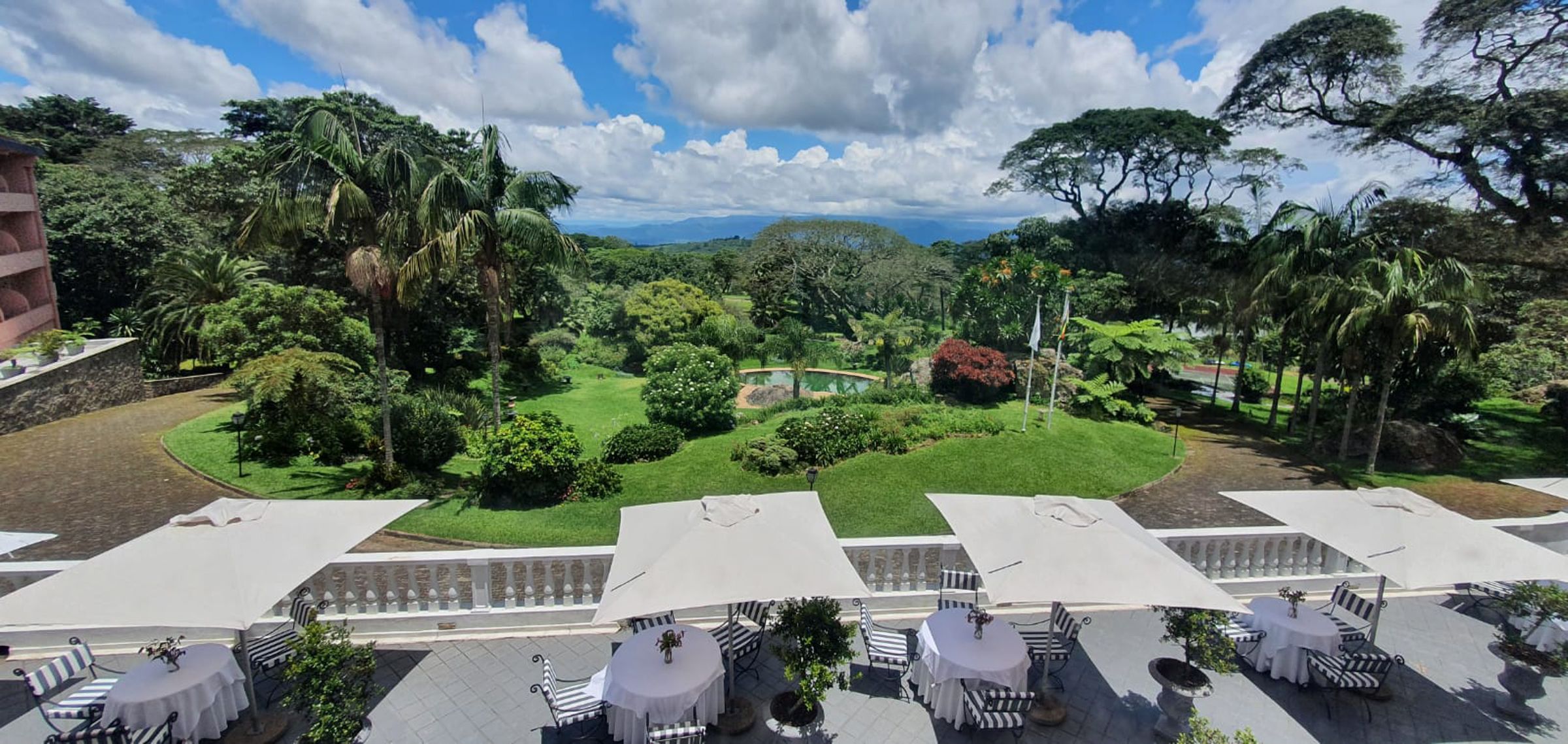 The Terrace and the pool from the turret wing